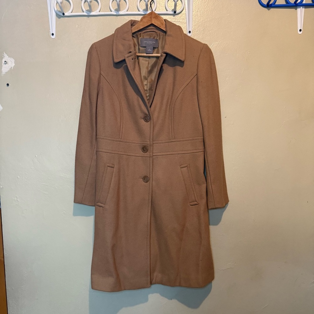 Ann Taylor Wool Blend Chesterfield Tan/Camel Coat
